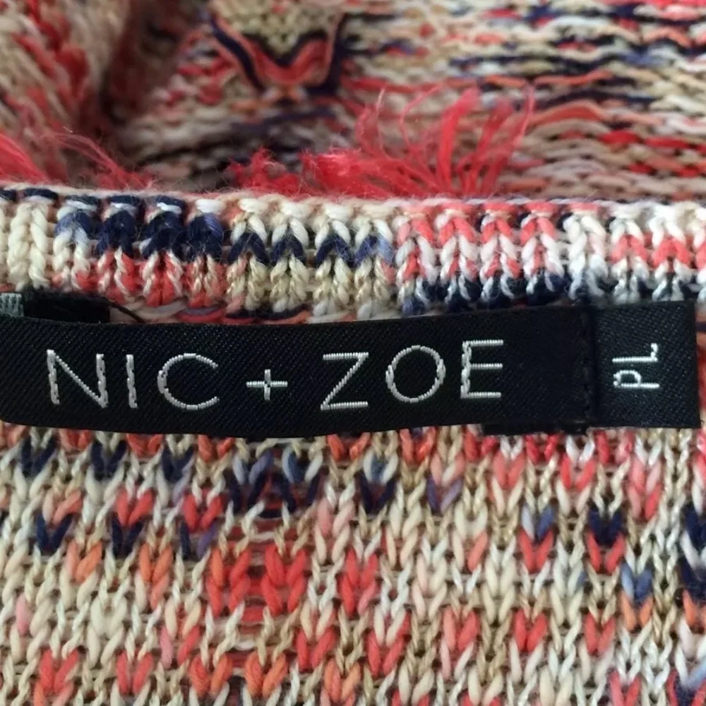 NIC & ZOE Sweater Linen Fringe Cardigan Sweater Petite Orany Red Large